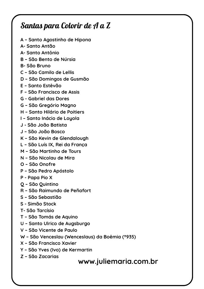 Santos (A ao Z) - Para Colorir thumbnail 3