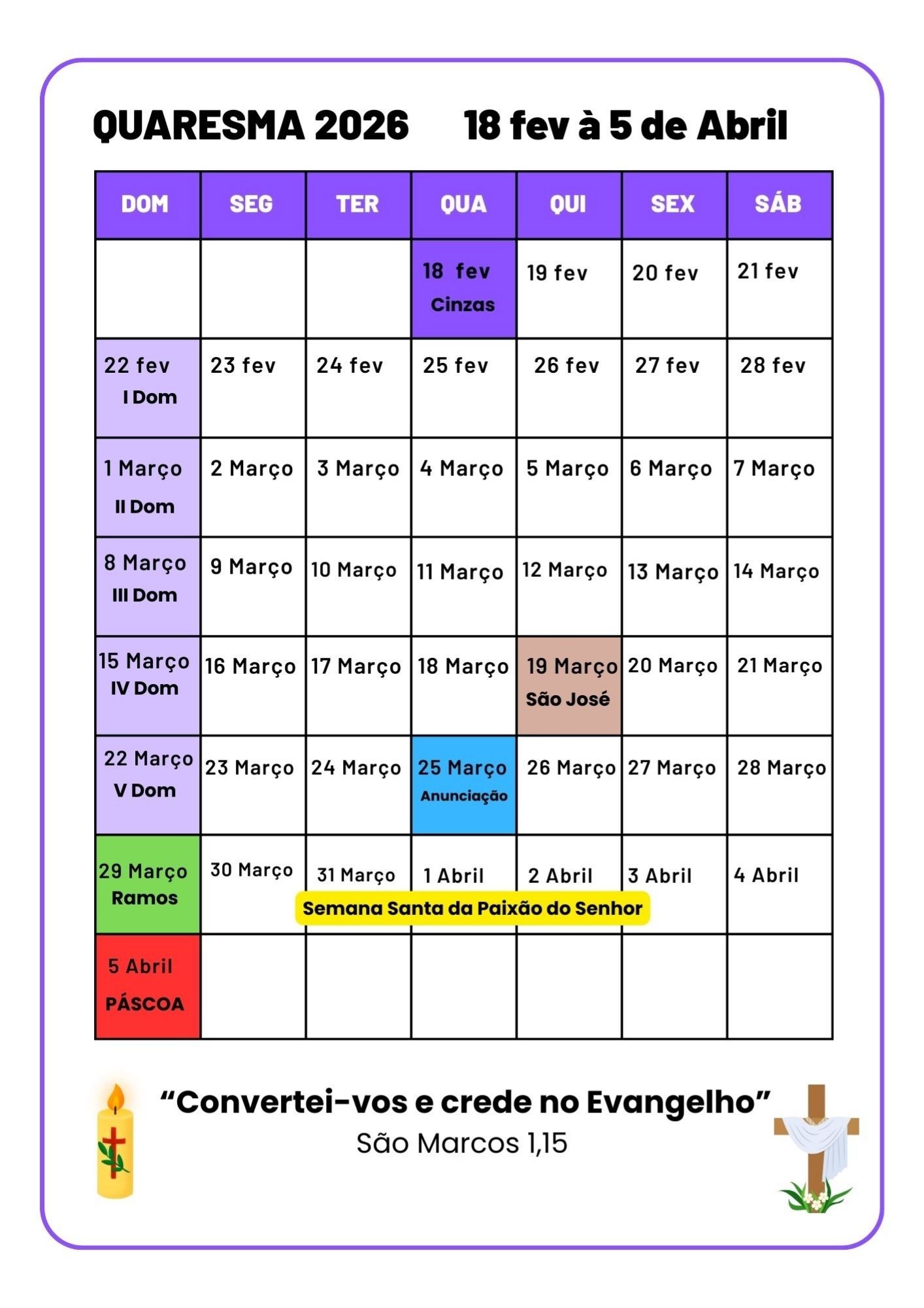 Calendário da Quaresma