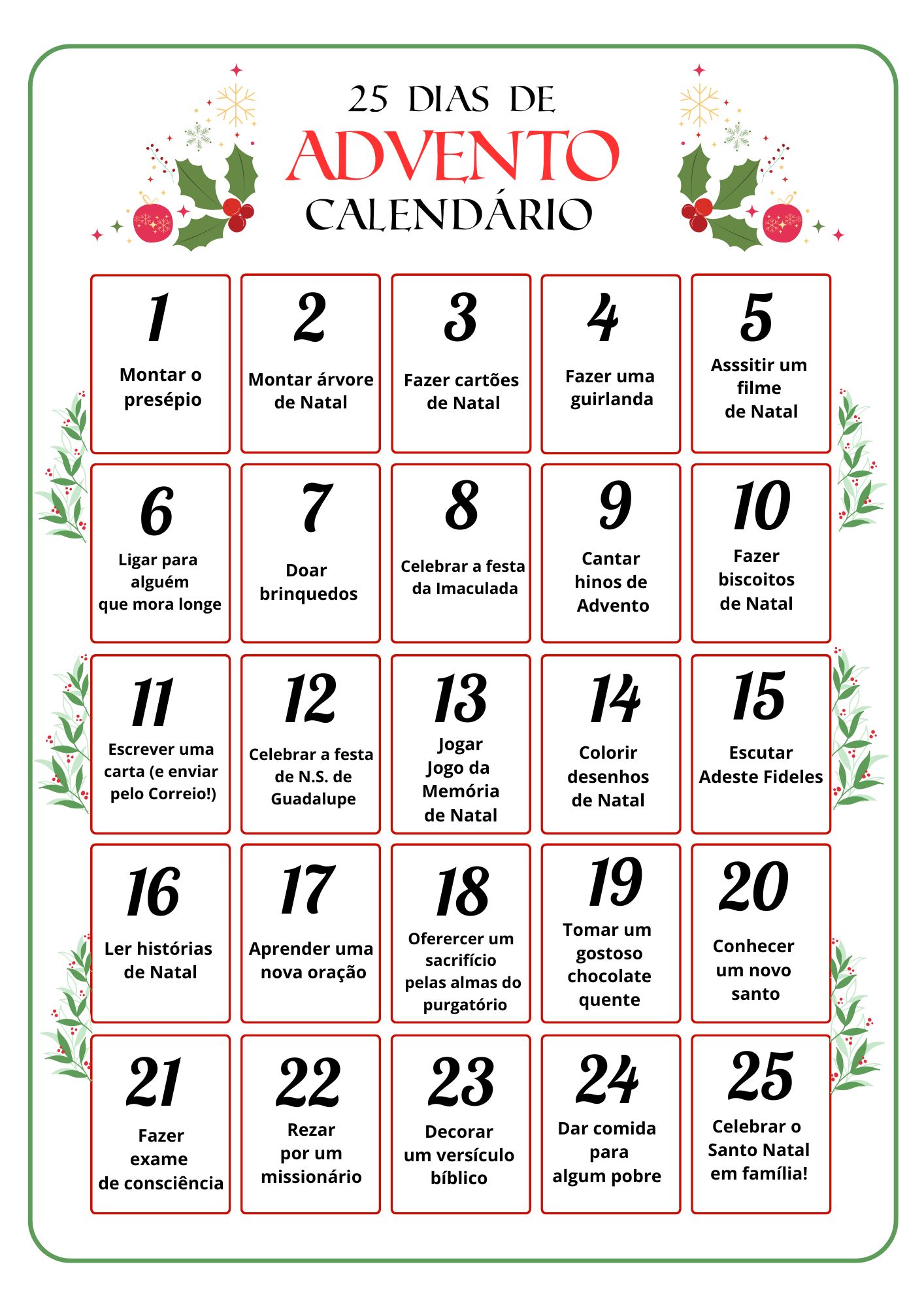 Calendário de Atividades - Advento